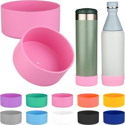 Two pink silicone protective boots for the bottom of Stanley water bottles, shown against a clean background.