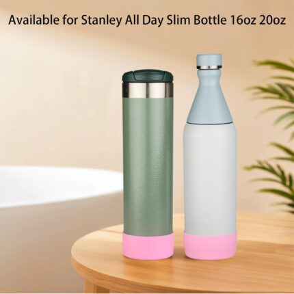 Two pink silicone protective boots for the bottom of Stanley water bottles, shown against a clean background.