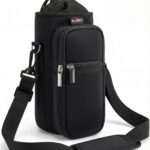 Black AUPET 25oz insulated water bottle sling bag with shoulder strap and two zipper pockets.
