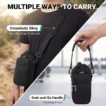 Black AUPET 25oz insulated water bottle sling bag with shoulder strap and two zipper pockets.