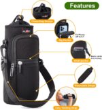 Black AUPET 25oz insulated water bottle sling bag with shoulder strap and two zipper pockets.