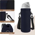 Pure black AUPET 1000ML neoprene water bottle sling holder with an adjustable shoulder strap and floral pattern.