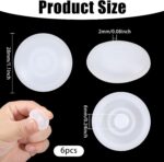 A close-up view of six round white silicone leak stoppers, neatly arranged, designed for water bottle and tumbler lids.