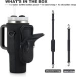 BULKITEM Black insulated neoprene water bottle carrier bag with phone pocket and adjustable strap, holding a Stanley tumbler.