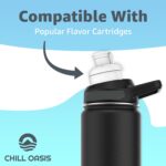 A close-up view of the Chill Oasis black replacement lid, featuring a round shape and a secure cap.