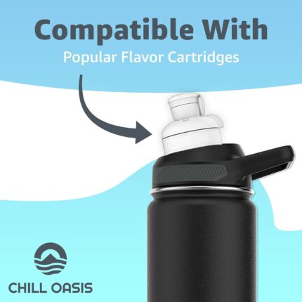 A close-up view of the Chill Oasis black replacement lid, featuring a round shape and a secure cap.