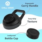 A close-up view of the Chill Oasis black replacement lid, featuring a round shape and a secure cap.