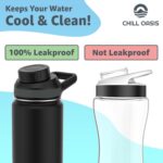 A close-up view of the Chill Oasis black replacement lid, featuring a round shape and a secure cap.
