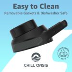 A close-up view of the Chill Oasis black replacement lid, featuring a round shape and a secure cap.