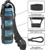 EasyAcc Universal Water Bottle Carrier Sling in black, shown holding a water bottle, with both shoulder strap and carabiner v