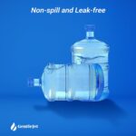 Three blue GentleJet reusable silicone water jug caps, designed for 2, 3, 4, and 5 gallon bottles.