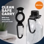 Two Iconikal water bottle holders, each with a black rubber grip and an attached aluminum carabiner, against a plain backgrou