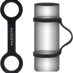 Two black MAGEDON water bottle carrier grips on a white background, designed to make bottles handheld for sports.