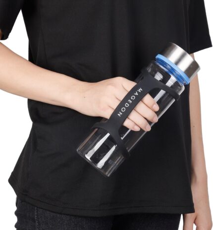 Two black MAGEDON water bottle carrier grips on a white background, designed to make bottles handheld for sports.