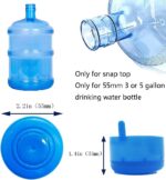 A stack of 30 blue Qiuttnqn water jug caps, designed for 3 and 5-gallon bottles with a 55mm snap-on top, displayed neatly.