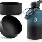 Two black silicone water bottle bottom protectors on a white background, designed for large insulated bottles.