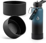 Two black silicone water bottle bottom protectors on a white background, designed for large insulated bottles.