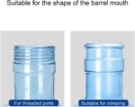 A pack of six white food-grade silicone water jug caps, designed for 3 and 5-gallon bottles with 55mm openings, shown against