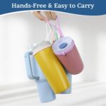 Very dark silicone handle strap securely attached to an Owala water bottle, showing its ergonomic design for carrying.